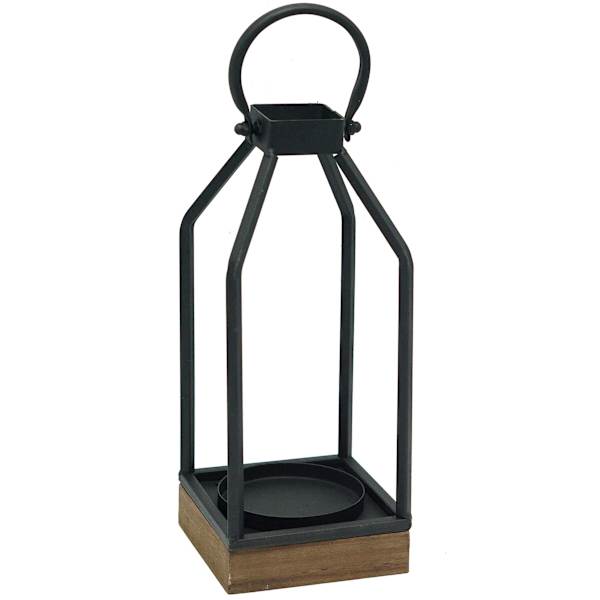 Black Metal Lantern with Wood Base, 10"