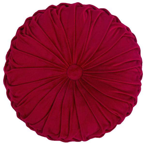 Holan Maroon Pleated Velvet Round Throw Pillow, 16"