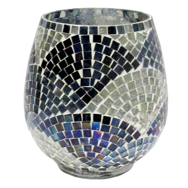 Blue & Grey Mosaic Hurricane Candle Holder, 6.2"