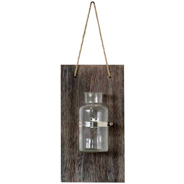 Wood & Glass Mason Jar on Panel Wall Decor, 7x13