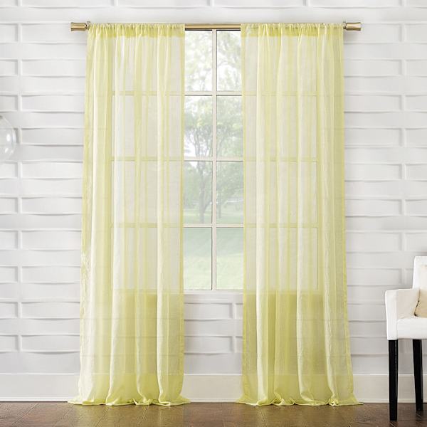 Lyra Yellow Sheer Rod Pocket Curtain Panel, 84"