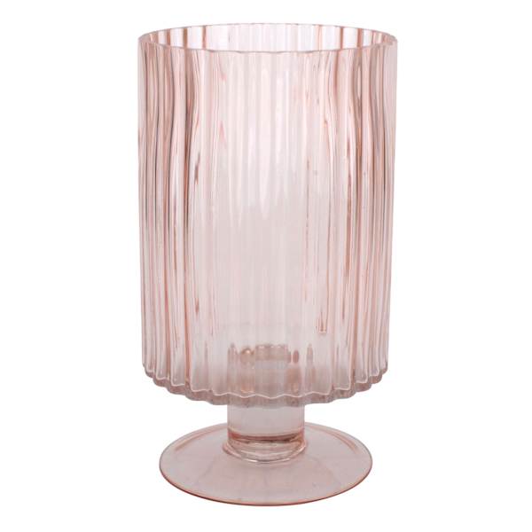 Pink Glass Hurricane Candle Holder, 9"