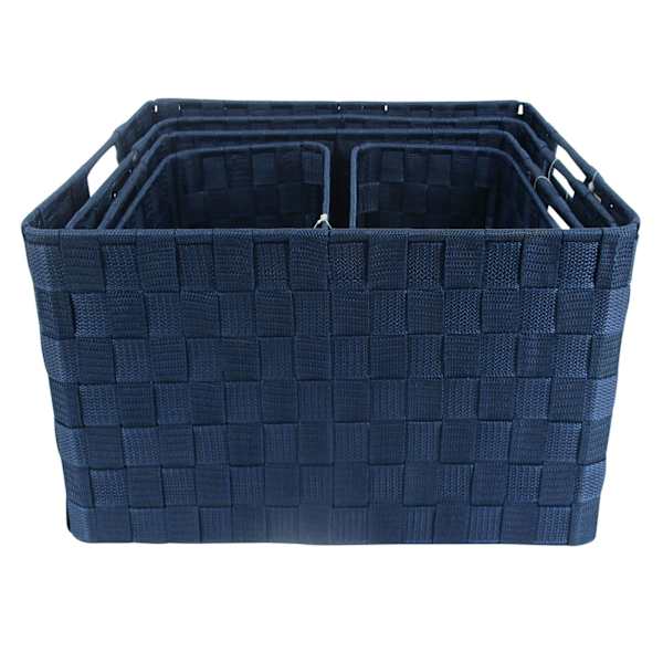 Navy Blue Weave Round Corner Storage Basket, Extra Small