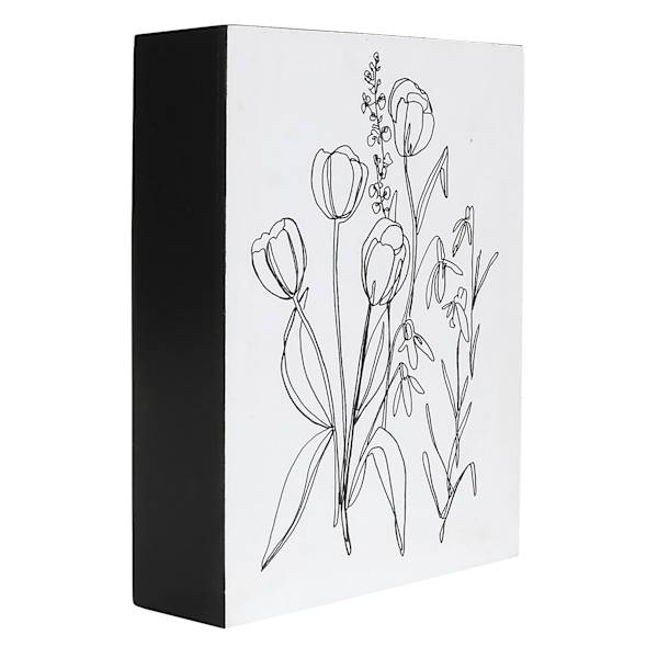 White & Black Floral Block Sign, 5x7