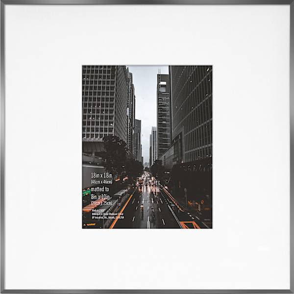 18x18 Matted to 8x10 Wall Frame, Gun Metal