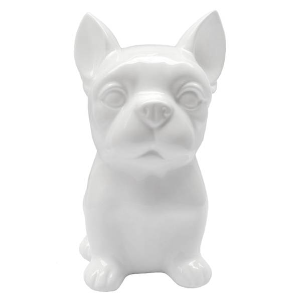 White Ceramic Frenchie Dog Figurine, 8.5"