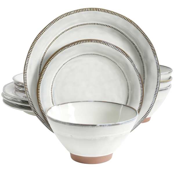 12-Piece Terranea Terracotta Dinnerware Set, Reactive White