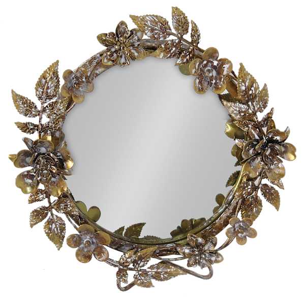 Gold Leaves & Flowers Framed Wall Mirror, 15.5"