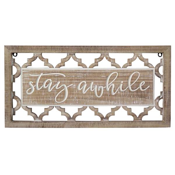 Stay Awhile Wooden Wall Sign, 24x12