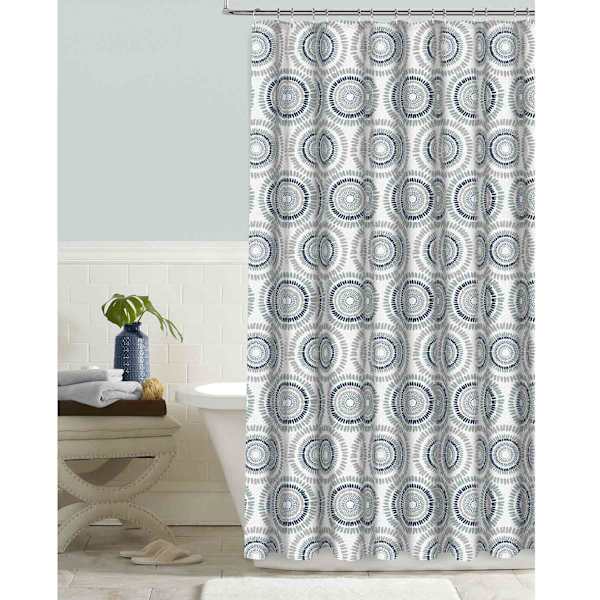 Indigo Kaleidoscope Embossed Shower Curtain, 72"