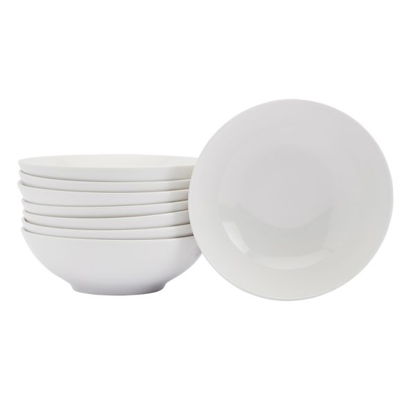 Set of 8 White Ceramic Dinner Bowls, 7.5"