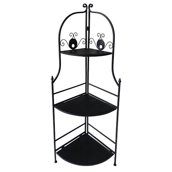 Black Metal Corner Rack with Folding Wooden Shelves, 48"