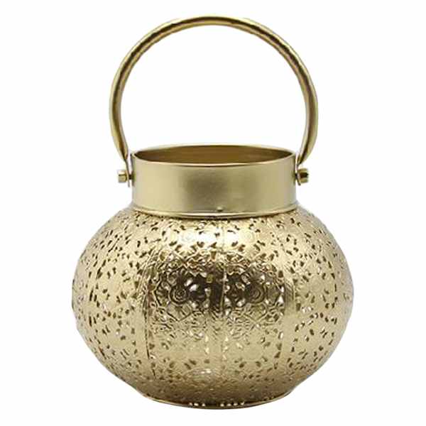 Gold Metal Punch Lantern, 6"