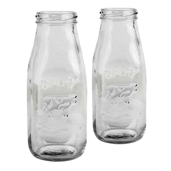 Set of 6 Country Milk Glass Bottles