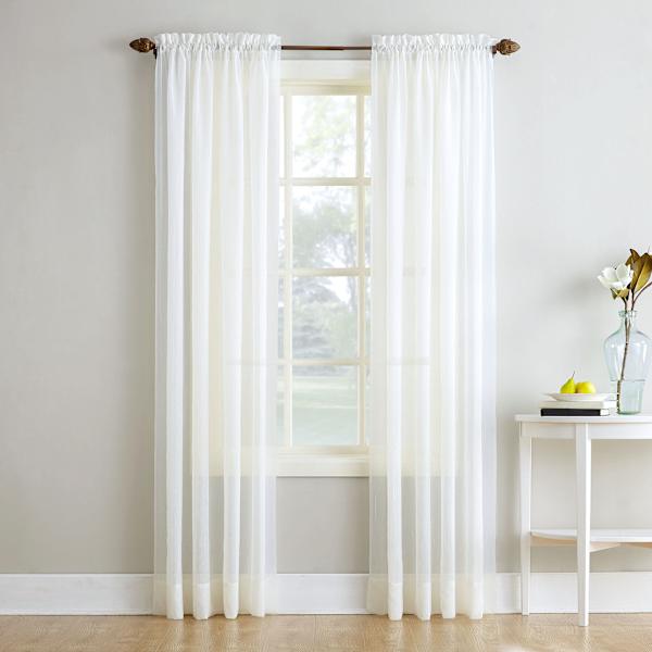 Erica Eggshell Crushed Rod Pocket Sheer Voile Curtain Panel, 84"