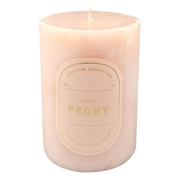 Sheer Peony Scented Pillar Candle, 3x4