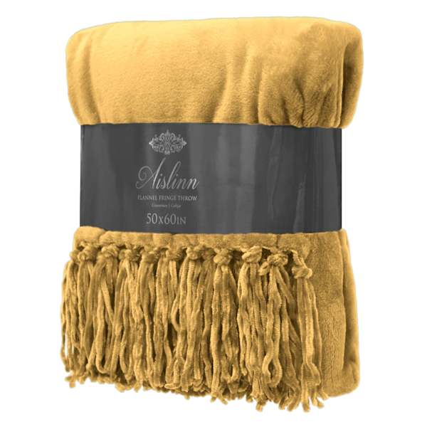 Ochre Fringe Plush Throw Blanket, 50x60