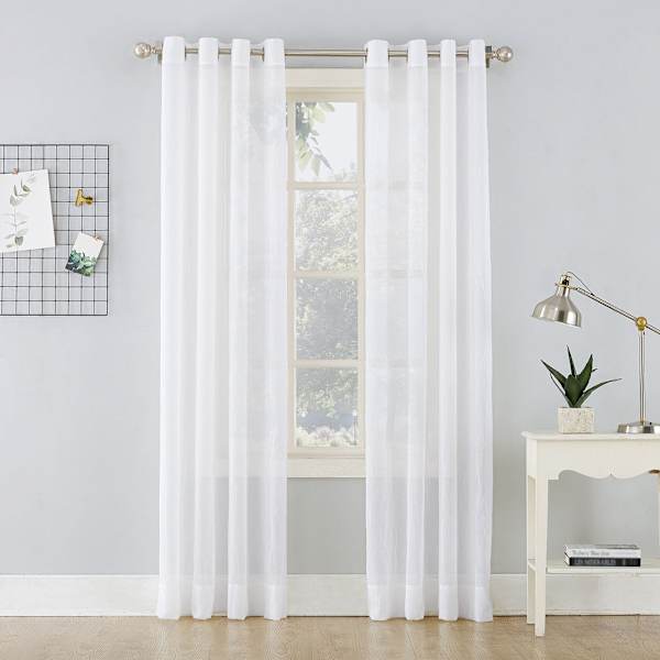 White Crushed Sheer Voile Grommet Curtain Panel, 84"