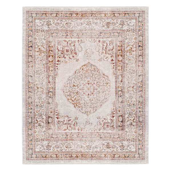 (B657) Blue & Ivory Faded Traditional Medallion Design Area Rug, 8x10