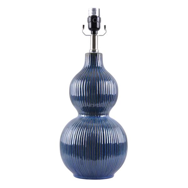 Navy Ribbed Double Gourd Ceramic Lamp, 19"