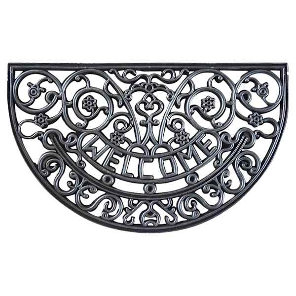 Welcome Scroll Black Rubber Slice Doormat, 18x30