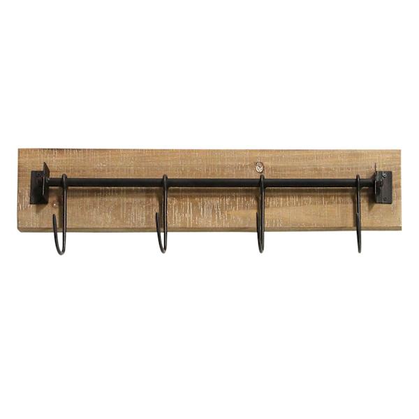 4-Hook Metal & Wood Wall Hooks