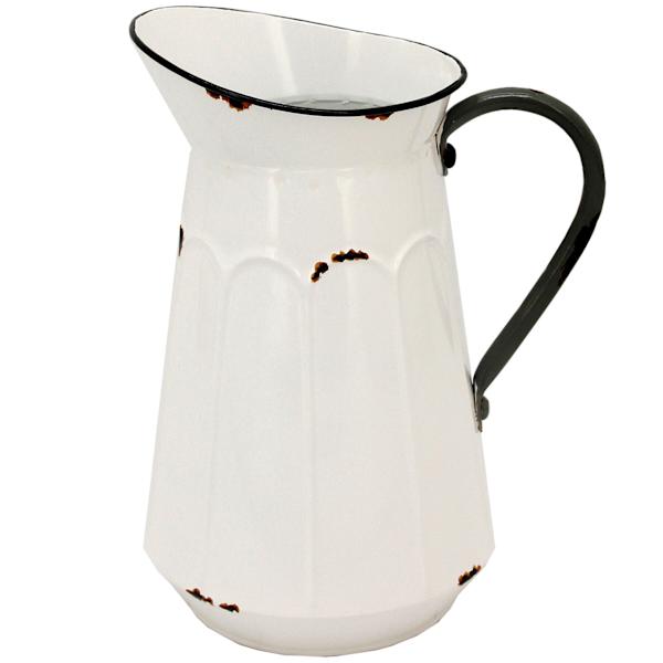 White Metal Farmhouse Jug, 10.5"