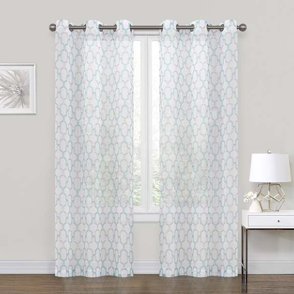 Charlton Teal Printed Sheer Grommet Curtain Panel, 84"
