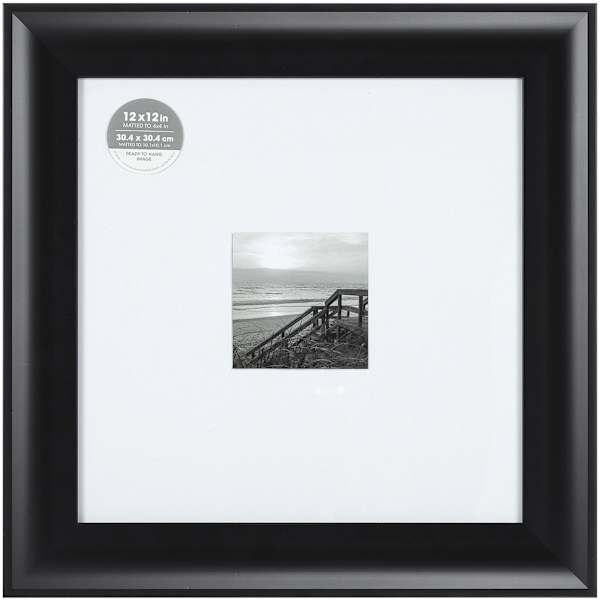 12x12 Matted to 4x4 Scoop Profile with White Mat Wall Frame, Black