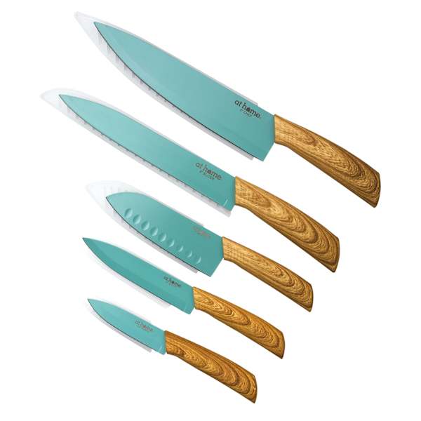 10-Piece Wood-Look Handle Non-Stick Knife & Sheath Set