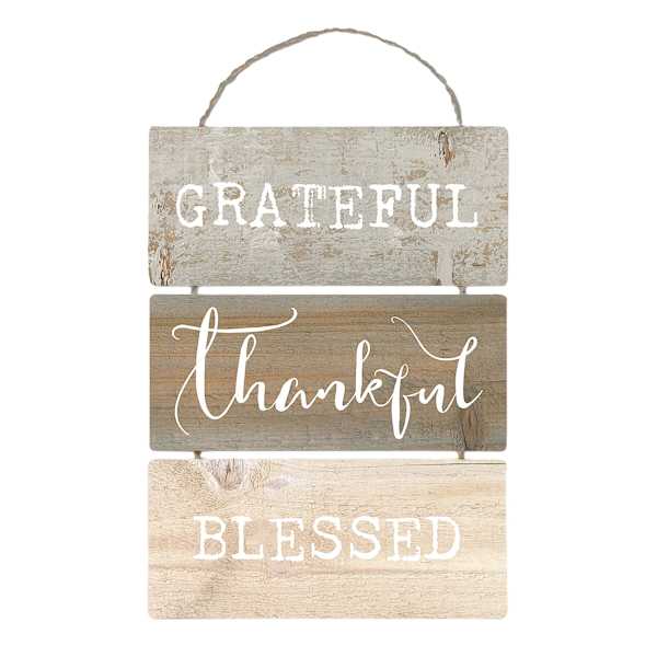 Grateful, Thankful, Blessed Wooden Hanging Wall Sign, 8x10