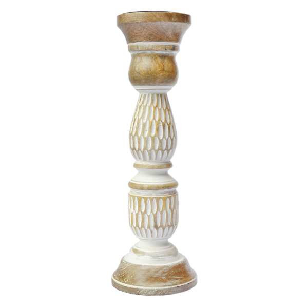 White Distressed Candle Holder, 14"