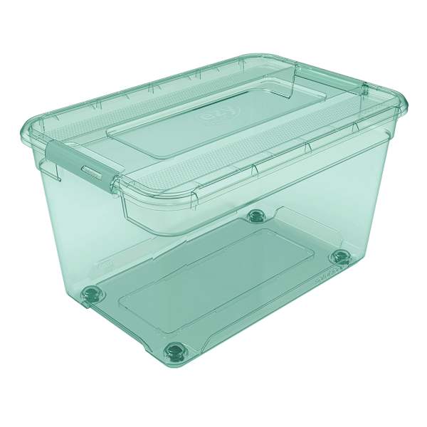 Green Tinted Storage Container with Dual Hinging Lid & Wheels, 52l