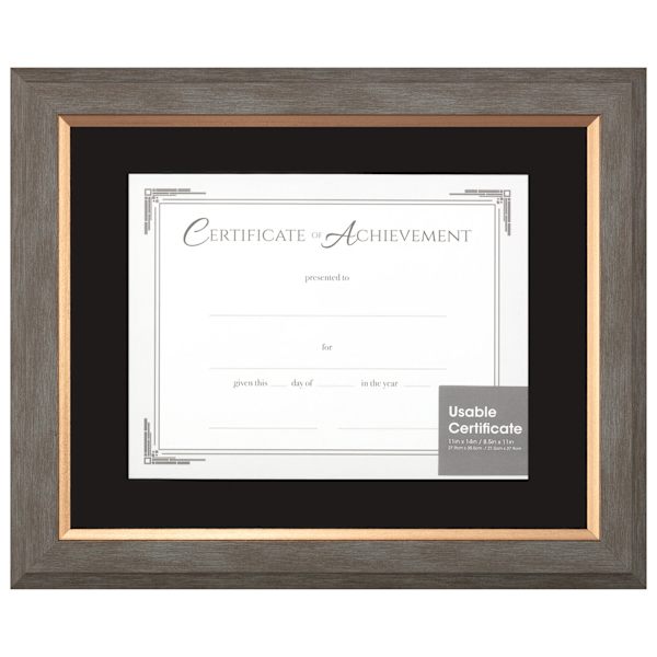 14x11 Matted to 8.5x11 Greywash Profile with Copper Document Frame