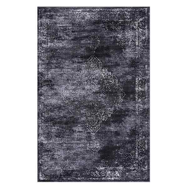 (D415) Antika Dark Grey Medallion Area Rug, 5x7
