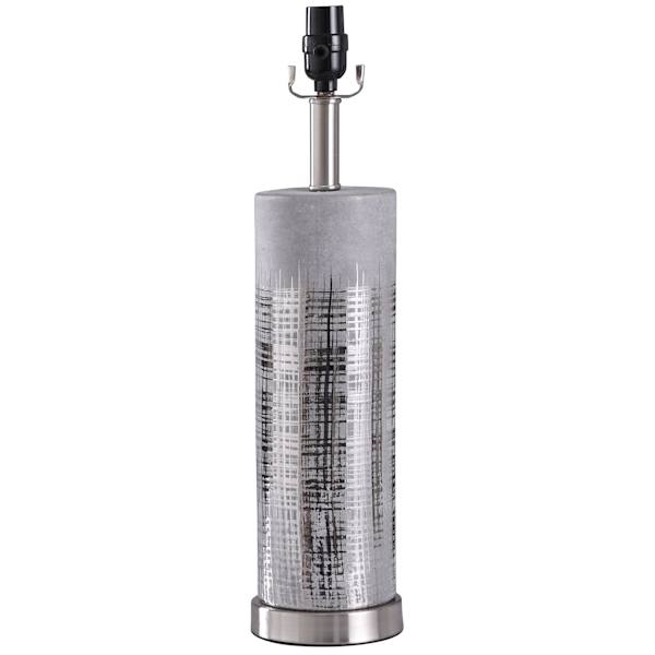 Silver Patterned Ceramic Metal Cylinder Lamp, 21"
