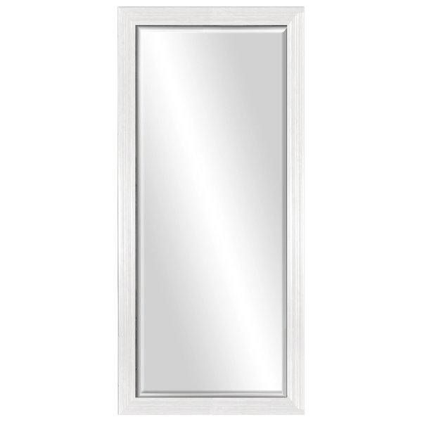 Distressed White Bevel Leaner Mirror, 29x63