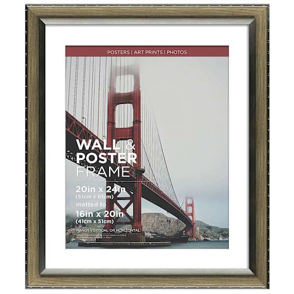 20x24 Matted to 16x20 Poster Wall Frame, Grey & Silver