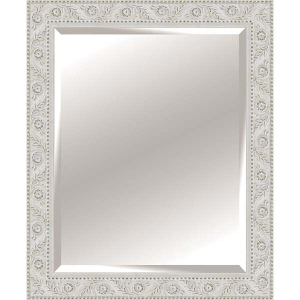 White Wood Floral Antique Rectangle Wall Mirror, 30x42