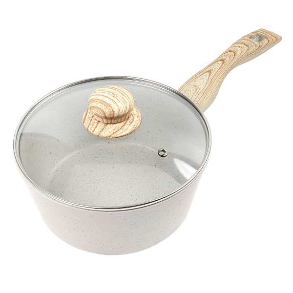 Cream Speckled Non-Stick Sauce Pan with Lid, 3qt