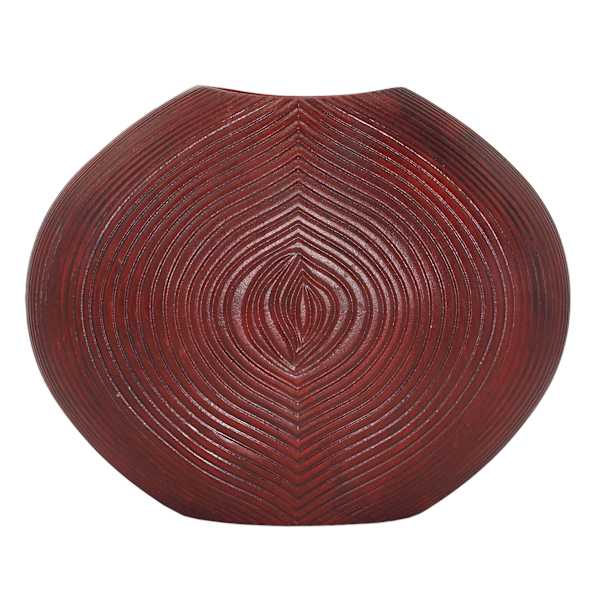 Cherry Red Carved Faux Wood Vase, 9"