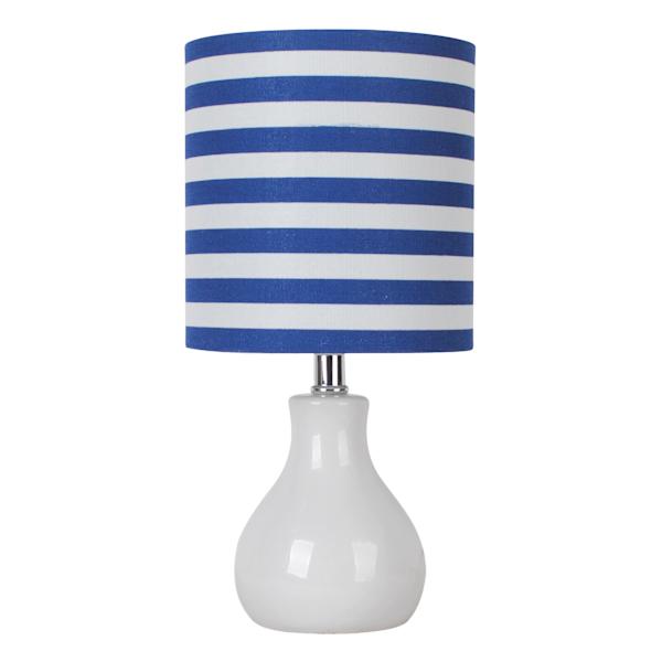 Tiny Dreamers White Ceramic Accent Lamp with Striped Shade, 12"