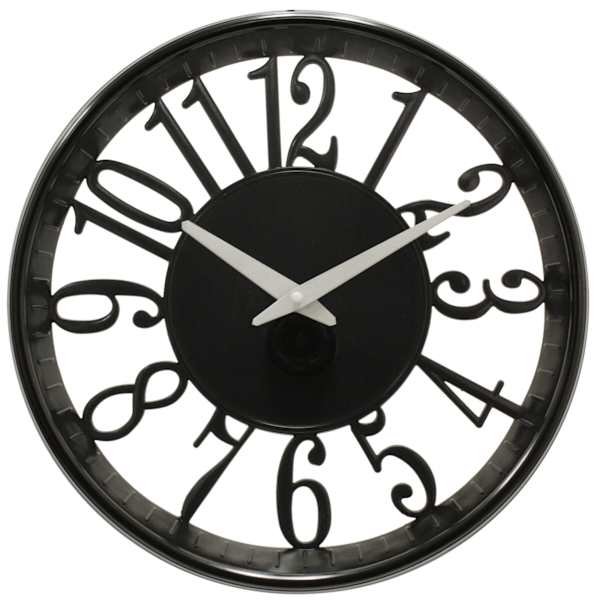 Glossy Black Cut Out Round Wall Clock, 12"
