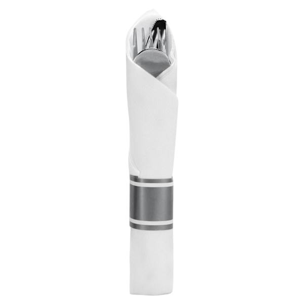 Lillian Table Settings 10-Count Polished Silver & White Rolled Cutlery Combo