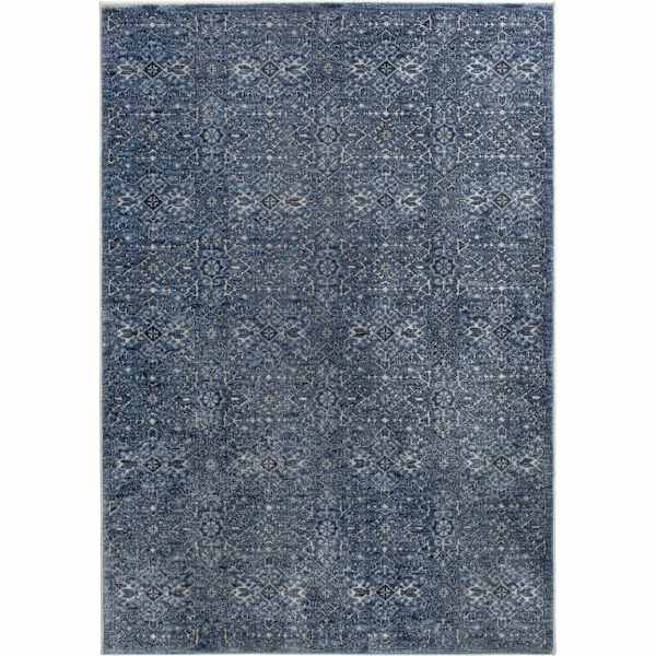 (A426) Clearwater Navy Blue & Ivory Medallion Area Rug, 5x7