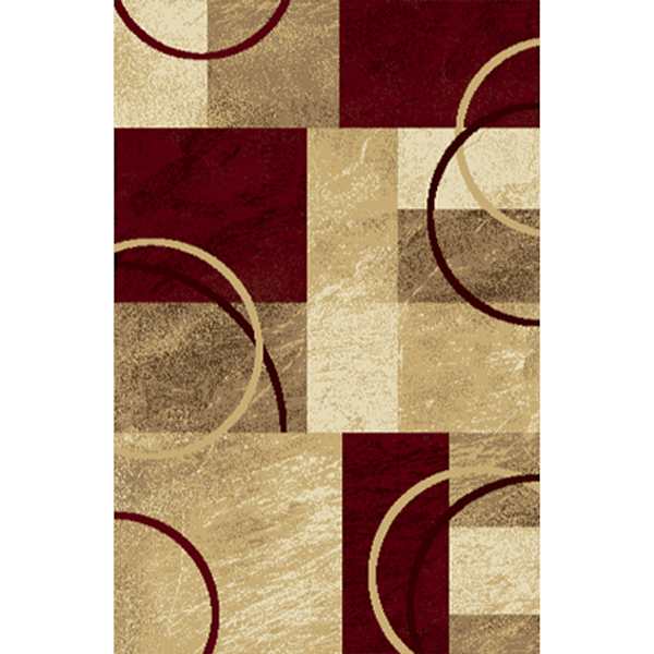 (B645) Superior Burgundy & Tan Geometric Accent Rug, 3x5