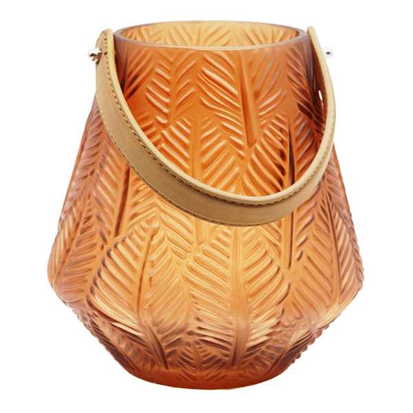 Amber Glass Leaf Lantern, 7"