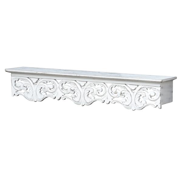Curtis White Hand Carved Wooden Wall Shelf, 30x5