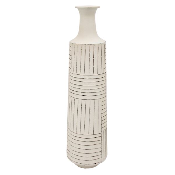 Distressed White Metal Vase, 25"