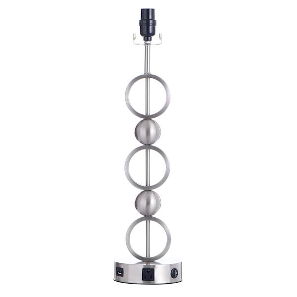 Silver Metal Stack Orb Table Lamp with USB Port, 23"